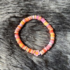 New Multicolored Sunset Style White Flower Clay Bead Artisan Bracelet